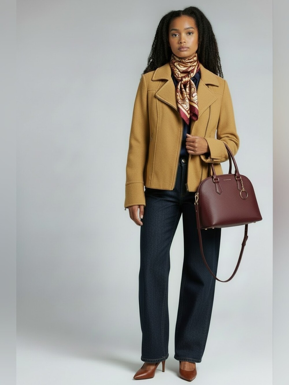 Wool Blend Structured Short Jacket In Camel SZ M